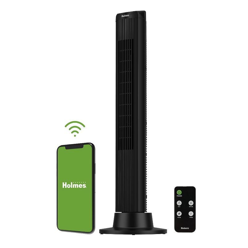 Holmes 40&#34; Wi-Fi Smart Connect Digital Oscillating 3 Speed Tower Fan with Remote Control Black, 1 of 9