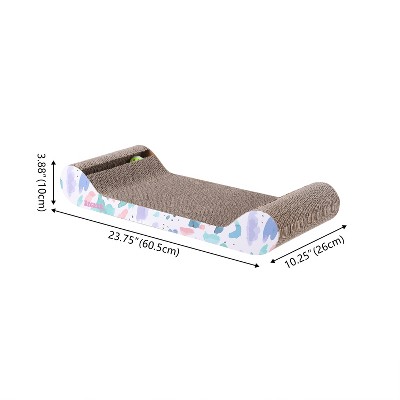 Rini 23.75" White and Multicolor Cardboard Cat Lounge Bed with Bell Toys and Catnip