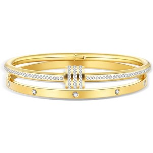 18K Gold Plated Love Friendship Bracelet with Cubic Zirconia, Stainless Steel Cuff Bangle Jewelry Set for Women - 1 of 4