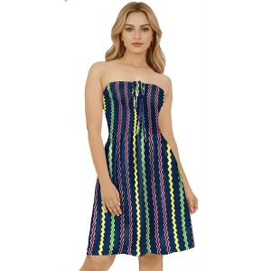 HAPPY BAY Women's Short Bandeau Beach Tropical Cruise Dress Tube Dress Midi Boho Top One Size Zig Zag Blue