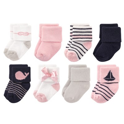 Image of Luvable Friends Baby Girl Newborn and Baby Terry Socks, Sailboat, 0-6 Months