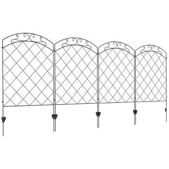 Outsunny 11.4' Steel Garden Fence Rust-Resistant Animal Barrier Decorative Border Flower Edging, Pack of 4, Flourishes