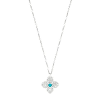 Adornia Silver Plated Turquoise Flower Necklace