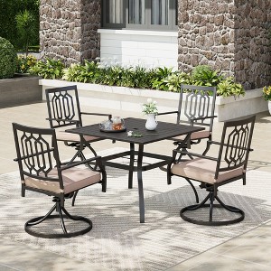 Captiva Designs 5pc Patio Slat-top Square Steel Dining Table with Umbrella Hole & Metal Arm Chairs - 1 of 4