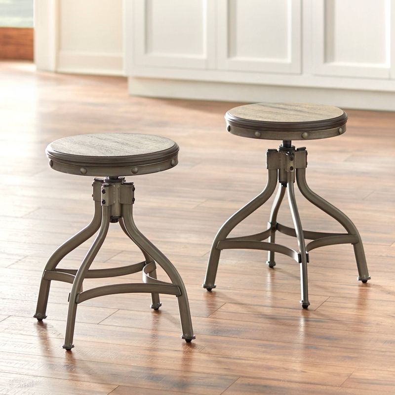 Set of 2 Adjustable Height Stools with Nailhead Pewter Silver - Buylateral, 3 of 8