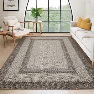 Area Rug Braided Printed Throw, Non-Slip Low Pile Accent Carpet, Foldable Soft Floor Cover for Bedroom or Living Room, Mocha - 1 of 4