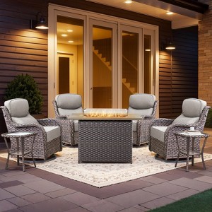 Buenhomino Luxury 7 Piece Wicker Patio Furniture Set with 41" Fire Pit Table - Outdoor Swivel Rocker Chairs Set of 4 with 2 Glass Side Tables - 1 of 4