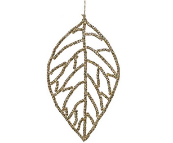Allstate 5.5" Leaf with Rhinestone Christmas Ornament - Gold/Amber