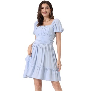 Allegra K Women's Smocked Summer Casual Bow Tie Back Ruffle A-Line Dress - 1 of 4