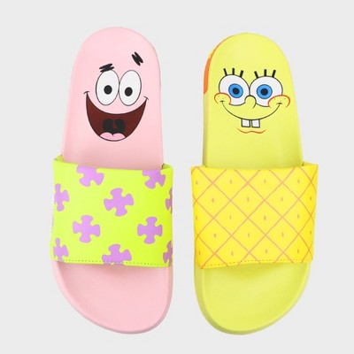 Men's SpongeBob Slides - Yellow/Pink 11