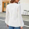 Women's Solid Color V - Neck Lace Panel Chiffon Blouse, Elegant Long - Sleeve Top for Casual and Office Wear - 4 of 4