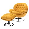 CAVINAS Modern Velvet Accent Chair with Ottoman, Armless Upholstered Lounge Chair with Black Metal Legs for Living Room or Bedroom - 2 of 4