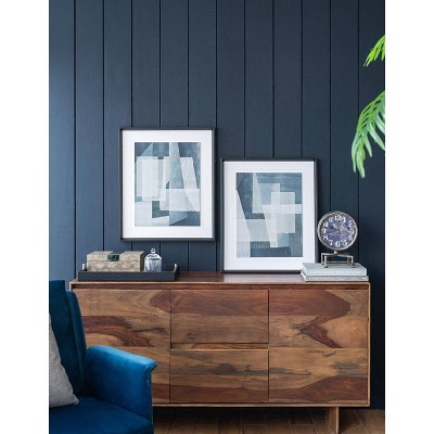 Set of 2 Blue Geometric Abstract Canvas Prints with Black Frames