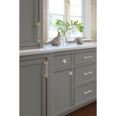 Clear Glass and Golden Champagne Cabinet Pull with Mounting Hardware