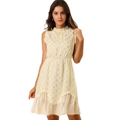 INSPIRE CHIC Women's Metallic Dot Print Sleeveless Ruffle Cocktail Skater Dress