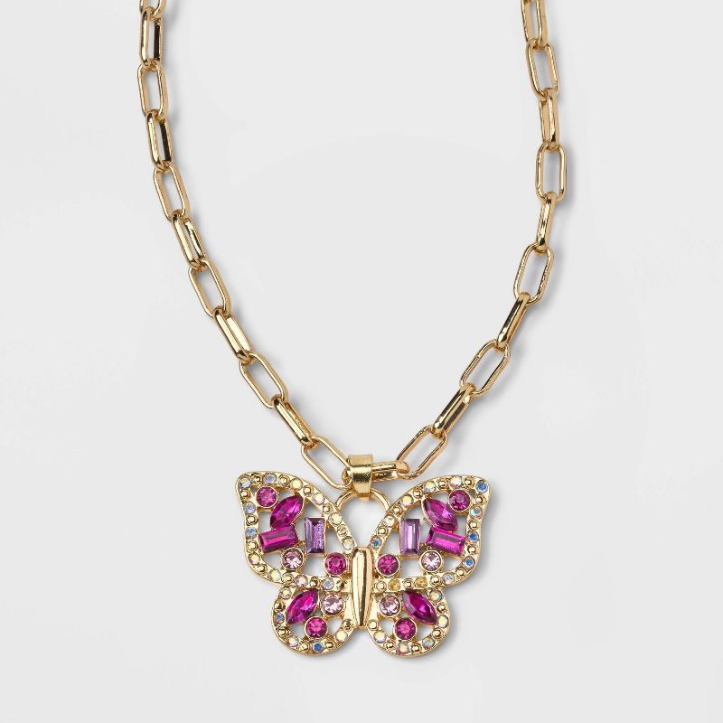 Pave Stone Butterfly Collar Necklace - Wild Fable&#8482; Pink, 1 of 8