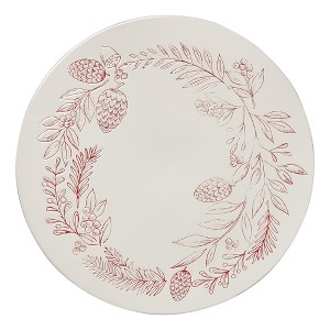 tagltd Tis Season Floral with Pinecones Wreath Themed Earthenware Cake Plate 14 in. - 1 of 3