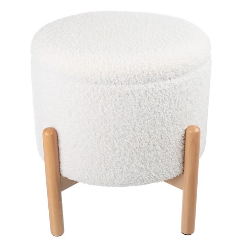 Linen Oval Stool Ottoman Footstool with Wooden Legs – Living and Home