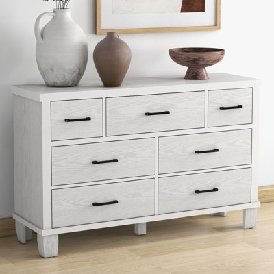 Dresser with 7 Drawers, Modern Chest of Drawers Closet with Metal Handle for Bedroom Living Room, Optional Black or White