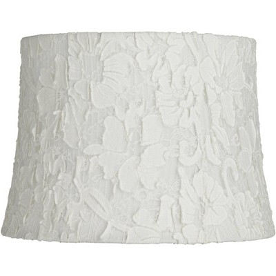 Springcrest Ashland White Lace Medium Drum Lamp Shade 12" Top x 14" Bottom x 10" High (Spider) Replacement with Harp and Finial