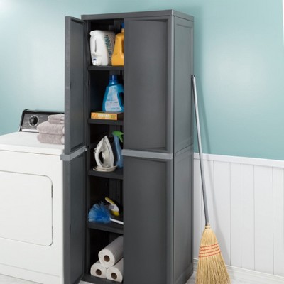 Gray Lockable Plastic Storage Cabinet with Adjustable Shelves