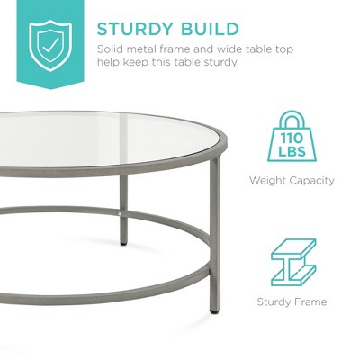 Elegant 39'' Round Tempered Glass Metal Coffee Table in Gray