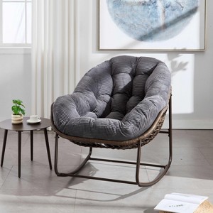 Outdoor Rattan Rocking Chair,Padded Cushion Rocker Recliner Chair Outdoor for Front Porch - 1 of 4