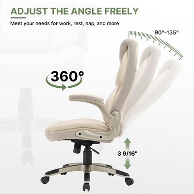 Off-White Faux Leather Executive Swivel Office Chair with Adjustable Arms