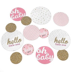 Big Dot of Happiness Hello Little One - Pink and Gold - Girl Baby Shower Giant Circle Confetti - Party Decorations - Large Confetti 27 Count - 1 of 4
