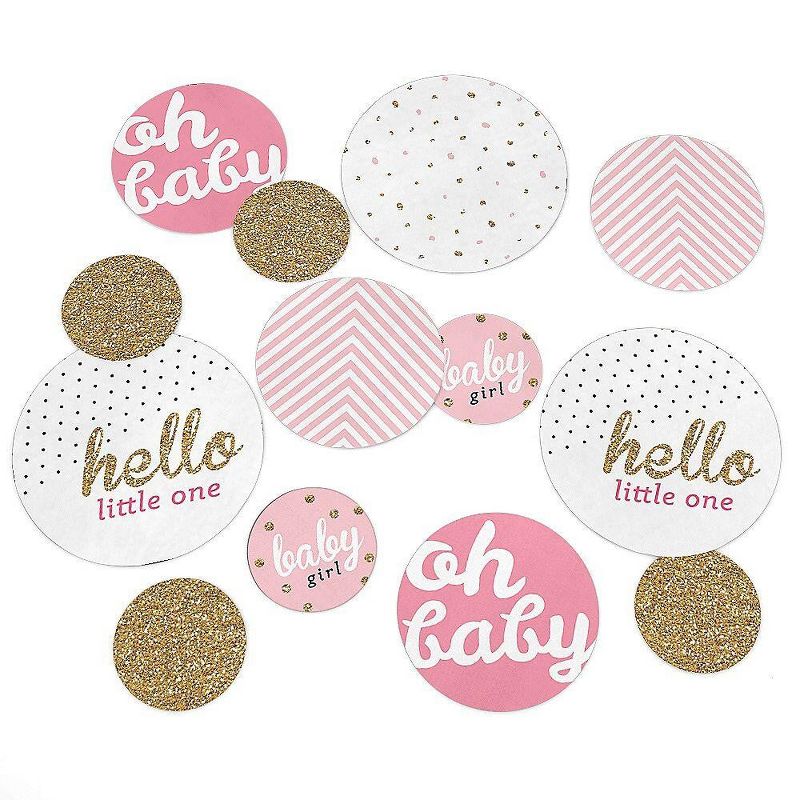 Big Dot of Happiness Hello Little One - Pink and Gold - Girl Baby Shower Giant Circle Confetti - Party Decorations - Large Confetti 27 Count, 1 of 8