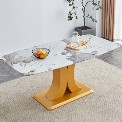 Modern Rectangular Dining Table,Kitchen Table With Faux Marble Glass Tabletop And MDF Table Legs,Glass Dining Table-Cuddlewood