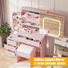 Vanity Desk with Sliding Mirror and Lights, Makeup Vanity Set with Power Outlet, 4 Drawers, Stool, Open Shelves - 4 of 4