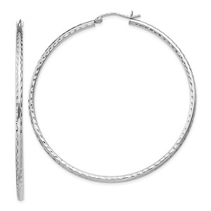 Black Bow Jewelry 2mm, Diamond Cut, XL Sterling Silver Hoops - 55mm (2 1/8 Inch) - 1 of 4