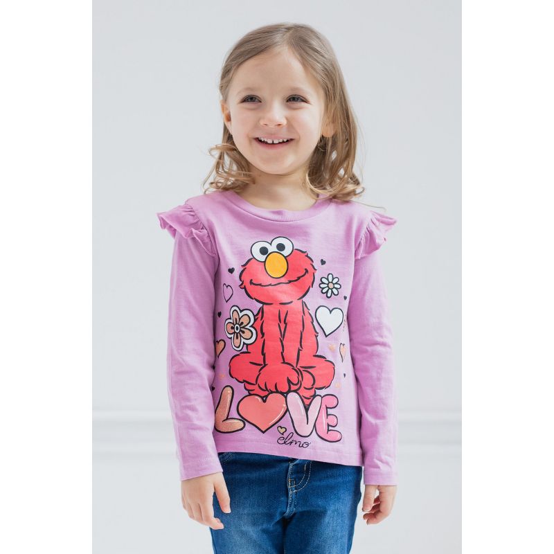 Sesame Street Elmo Girls 2 Pack Peplum Long Sleeve T-Shirts Toddler, 3 of 9