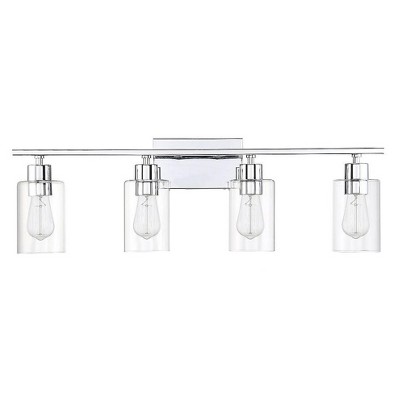 Polished Chrome 4-Light Cylinder Glass Vanity Fixture