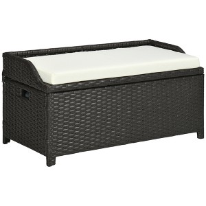 Outsunny Storage Bench Rattan Wicker Garden Deck Box Bin with Interior Waterproof Cloth Bag and Comfortable Cushion - 1 of 4