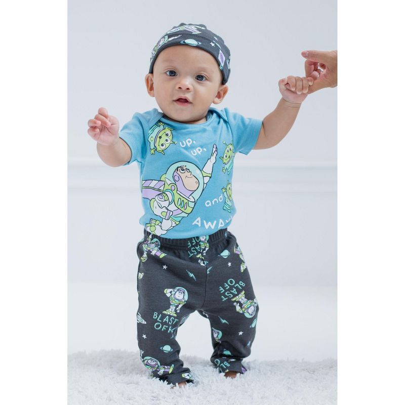 Disney Pixar Monsters Inc. Mike Mickey Mouse Baby Bodysuit Pants and Hat 3 Piece Outfit Set Newborn to Infant, 2 of 8