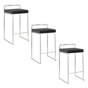 LumiSource Set of 3 Fuji Stacker Counter Height Barstools Stainless Steel/Black - 1 of 4