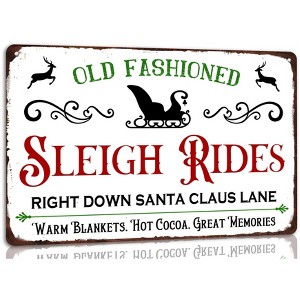 Old Fashioned Sleigh Rides Tin Sign Right Down Santa Claus Lane Christmas Metal Tin Sign - 1 of 2