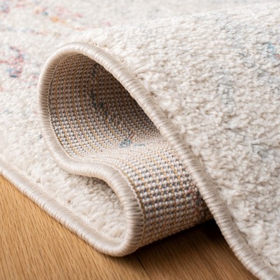 Ivory and Turquoise Synthetic Runner Rug, 2' x 5'