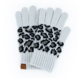 Britt's Knits Womens Winter Stylish Vegan Leopard Print Cozy Knit Cuffed Gloves One Size Fits Most - 1 of 2