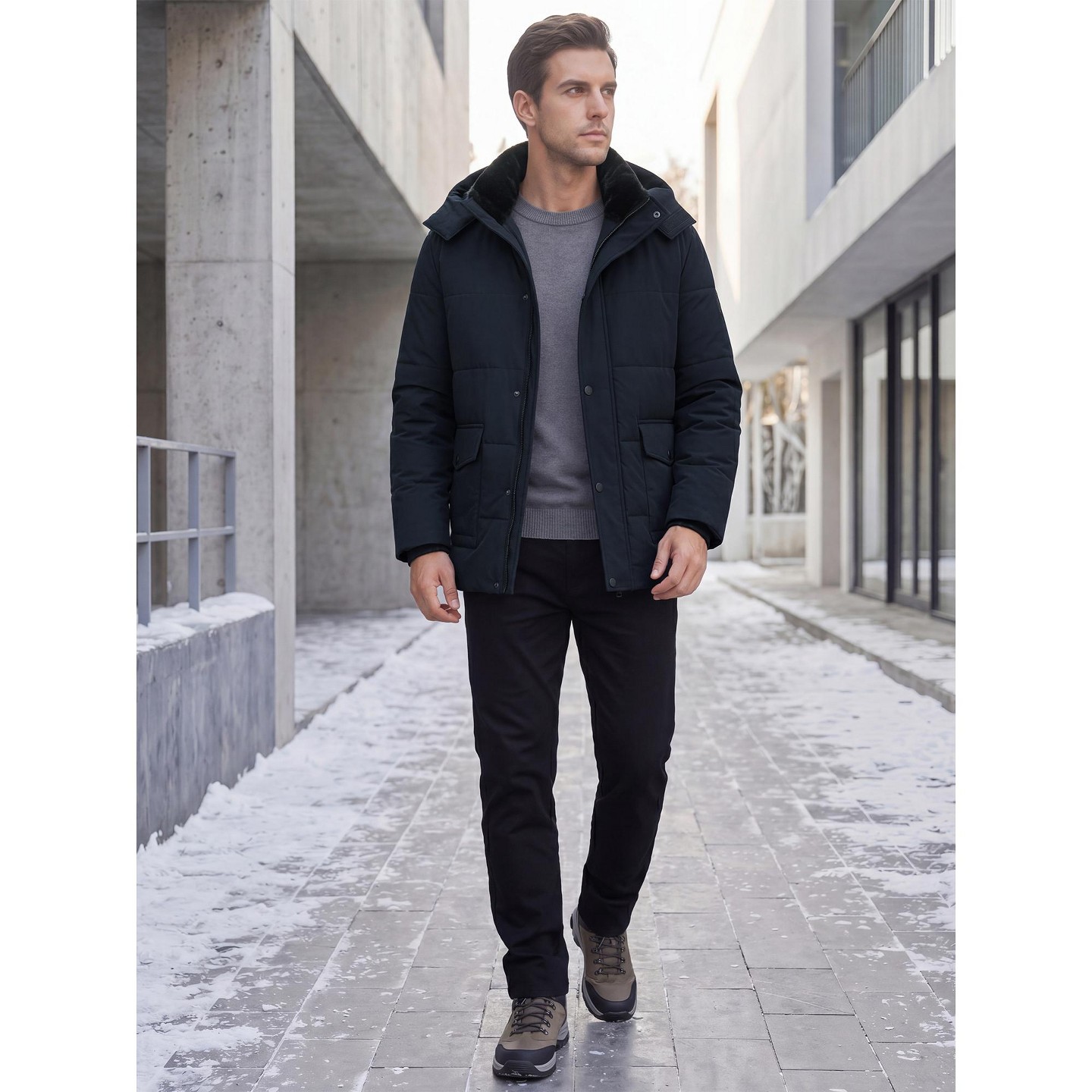 Мужская куртка INSPIRE CHIC Winter Long Sleeve Zip Outerwear Hooded Winter Jacket Coat Medium Navy Blue, цвет: Тёмно-синий — фото 5