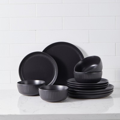 Stone Lain Logan Black Ceramic 12-Piece Dinnerware Set, Service for 4