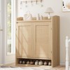 Natural Oak Shoe Cabinet with 2 Rattan Doors, Shoe Storage Cabinet with Adjustable Shelves, Wooden Shoe Organizer for Entryway Hallway Living Room - 2 of 4