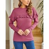 Womens Turtleneck Shoulder Knited Long Ruffle Sleeve Slim Fit Blouses Casual Sweatshirts - 4 of 4