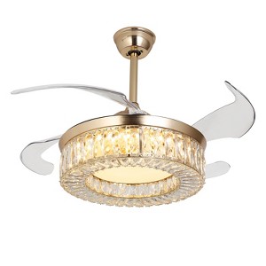YIYIBYUS 42In Indoor Gold Modern Crystal LED Ceiling Fan Light With Retractable Blades - 1 of 4
