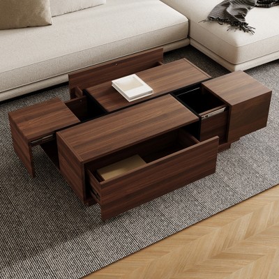 47" Rectangular Coffee Table, Sliding Top Cocktail Table with 2 Drawers & 2 Hidden Storage, Accent Center Table for Living Room Office