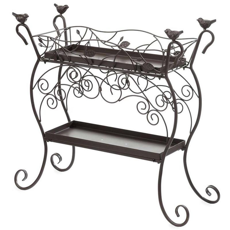 Plow & Hearth Two-Shelf Cast Iron Plant Stand with Birds, 3 of 7