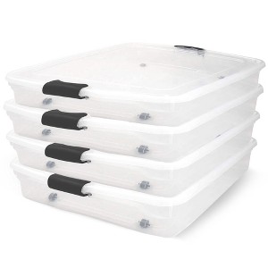 Homz 56 Quart Underbed Secure Latching Clear Plastic Storage Container Bin with Lid and Easy Glide Wheels for Home and Office Organization - 1 of 4