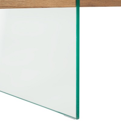 Jacob Natural Brown Wood and Clear Glass Rectangular Coffee Table